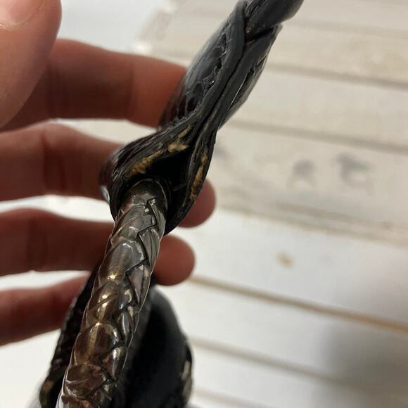 BRIGHTON LARGE BLACK LEATHER, ANIMAL PRINT TRIM SHOULDER BAG - Picture 9 of 16